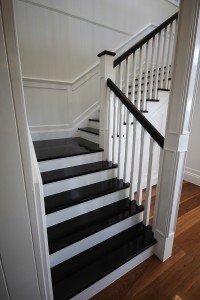 black wooden floor staircase