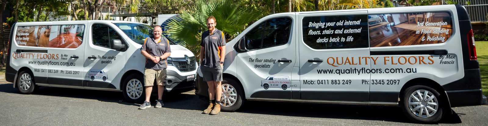 Max and Kyle Francis with the Quality Floors vans, Brisbane